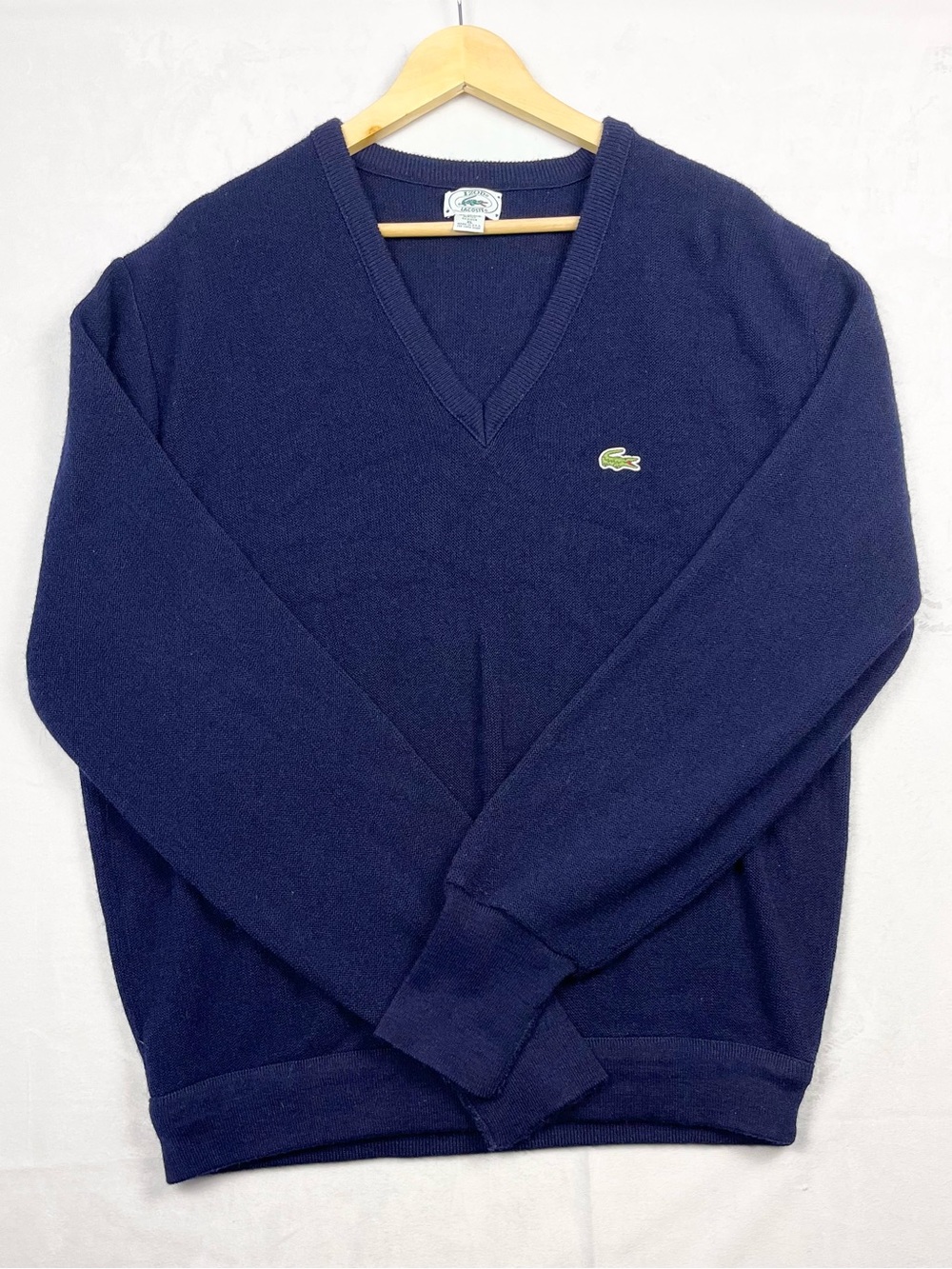 IZOD Lacoste Vintage 80s 90s Navy V-Neck Sweater Crocodile Size XL